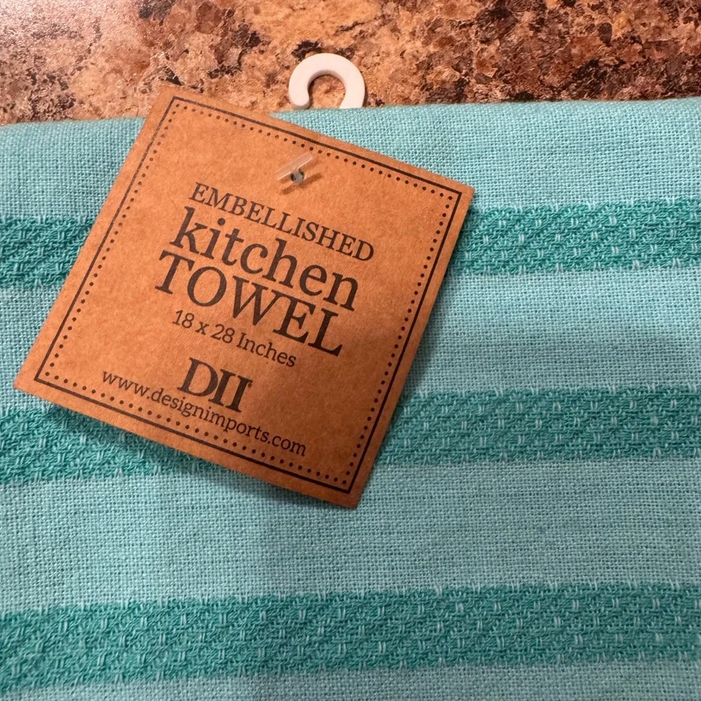 DII Aqua Blue That's What She Shed Succulent Embellished Kitchen Towel 18x28 NEW